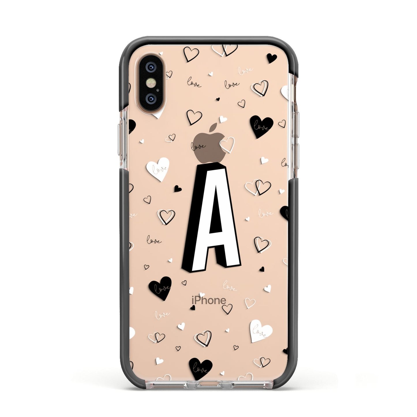 Personalised Love Alphabet Apple iPhone Xs Impact Case Black Edge on Gold Phone