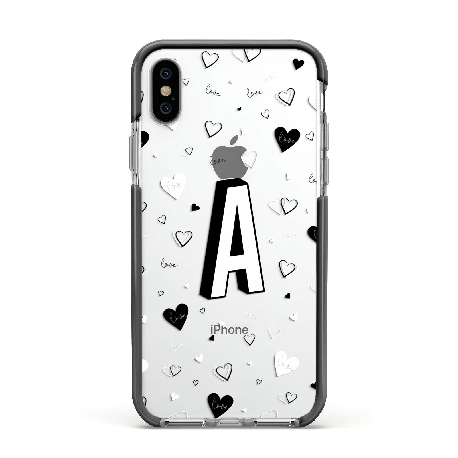Personalised Love Alphabet Apple iPhone Xs Impact Case Black Edge on Silver Phone