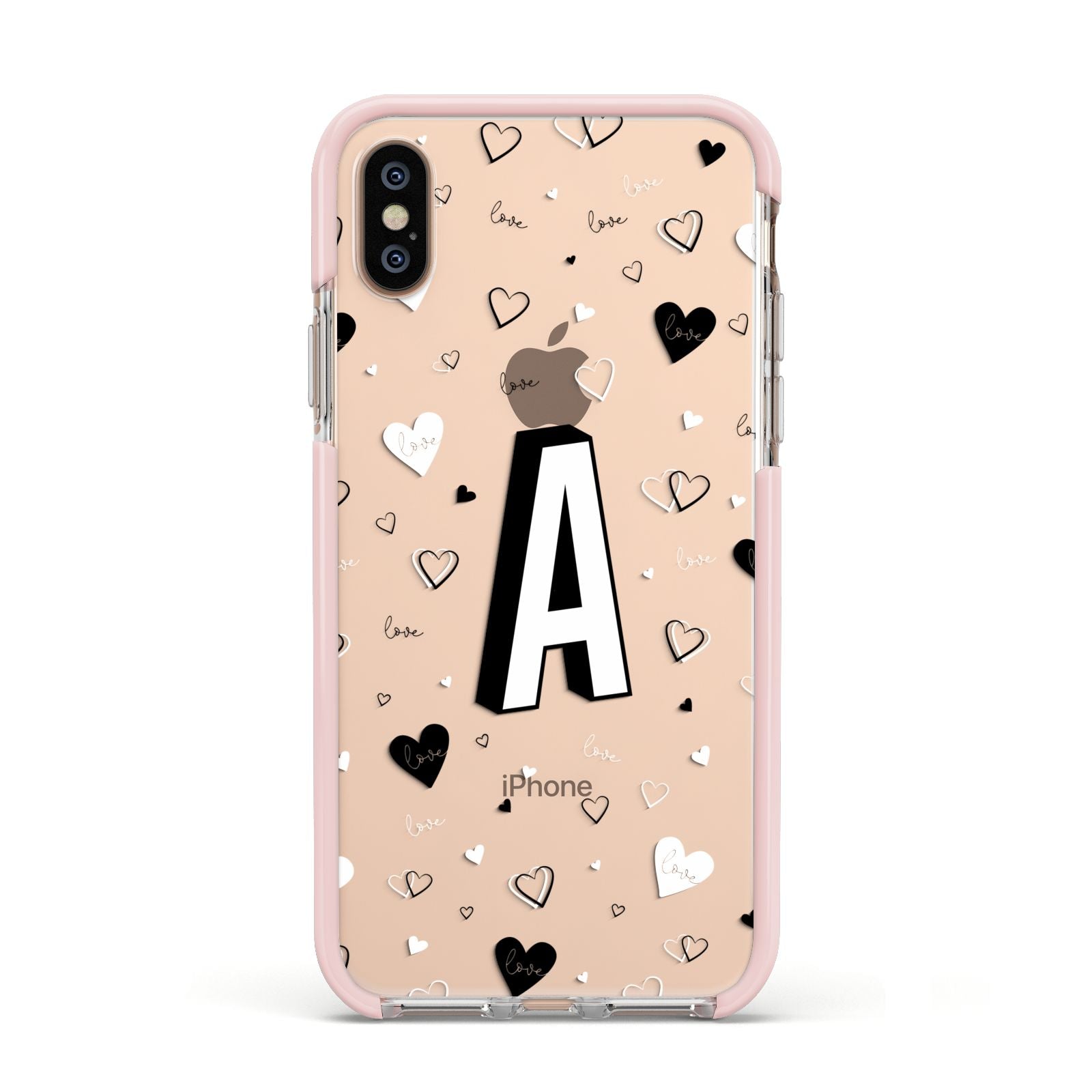 Personalised Love Alphabet Apple iPhone Xs Impact Case Pink Edge on Gold Phone