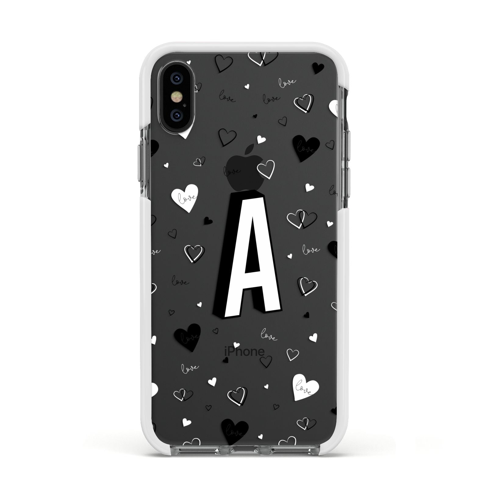 Personalised Love Alphabet Apple iPhone Xs Impact Case White Edge on Black Phone