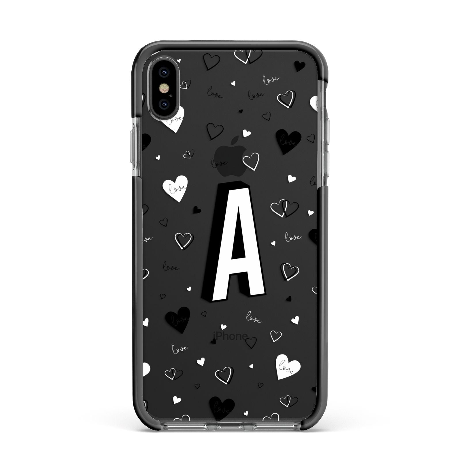 Personalised Love Alphabet Apple iPhone Xs Max Impact Case Black Edge on Black Phone