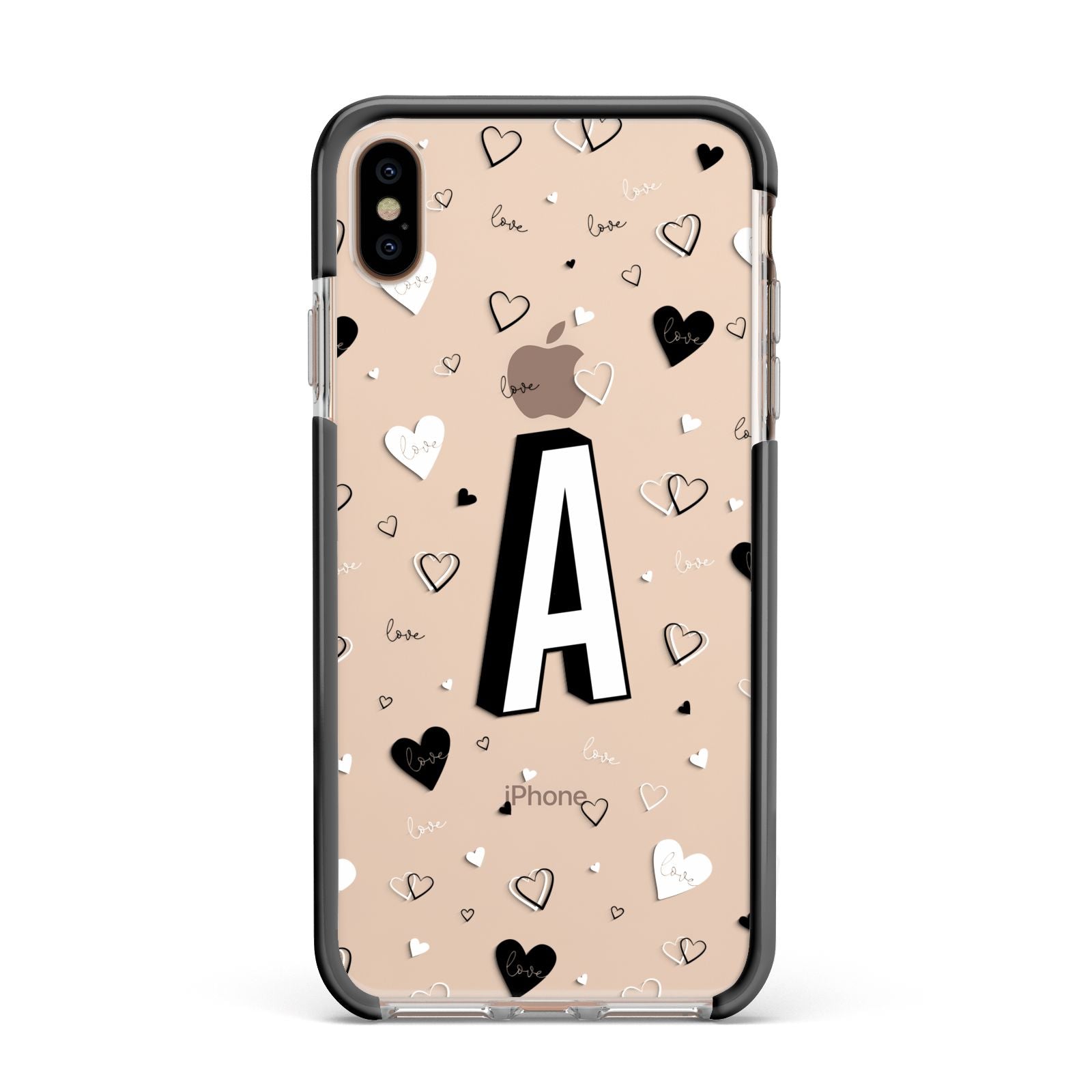 Personalised Love Alphabet Apple iPhone Xs Max Impact Case Black Edge on Gold Phone