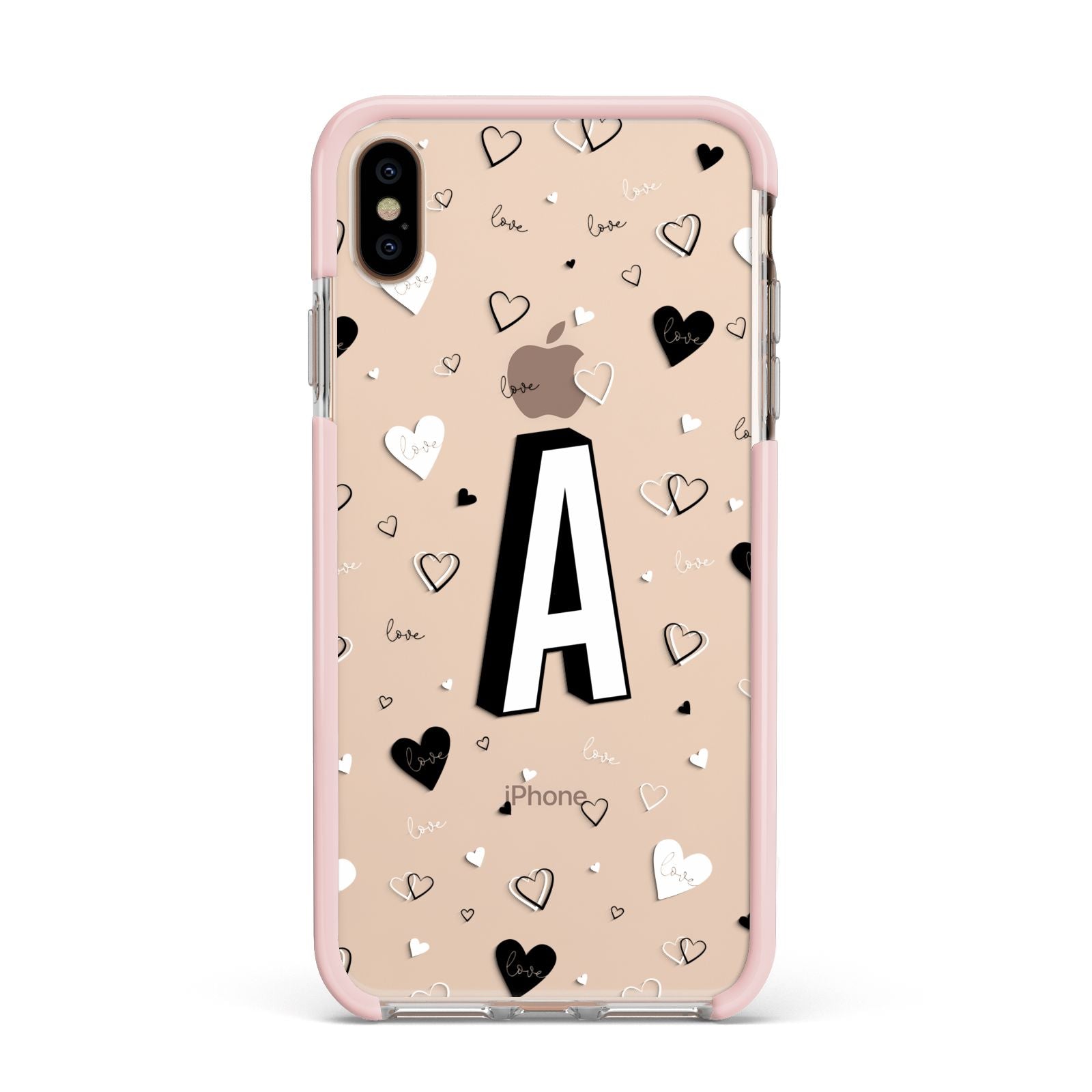 Personalised Love Alphabet Apple iPhone Xs Max Impact Case Pink Edge on Gold Phone