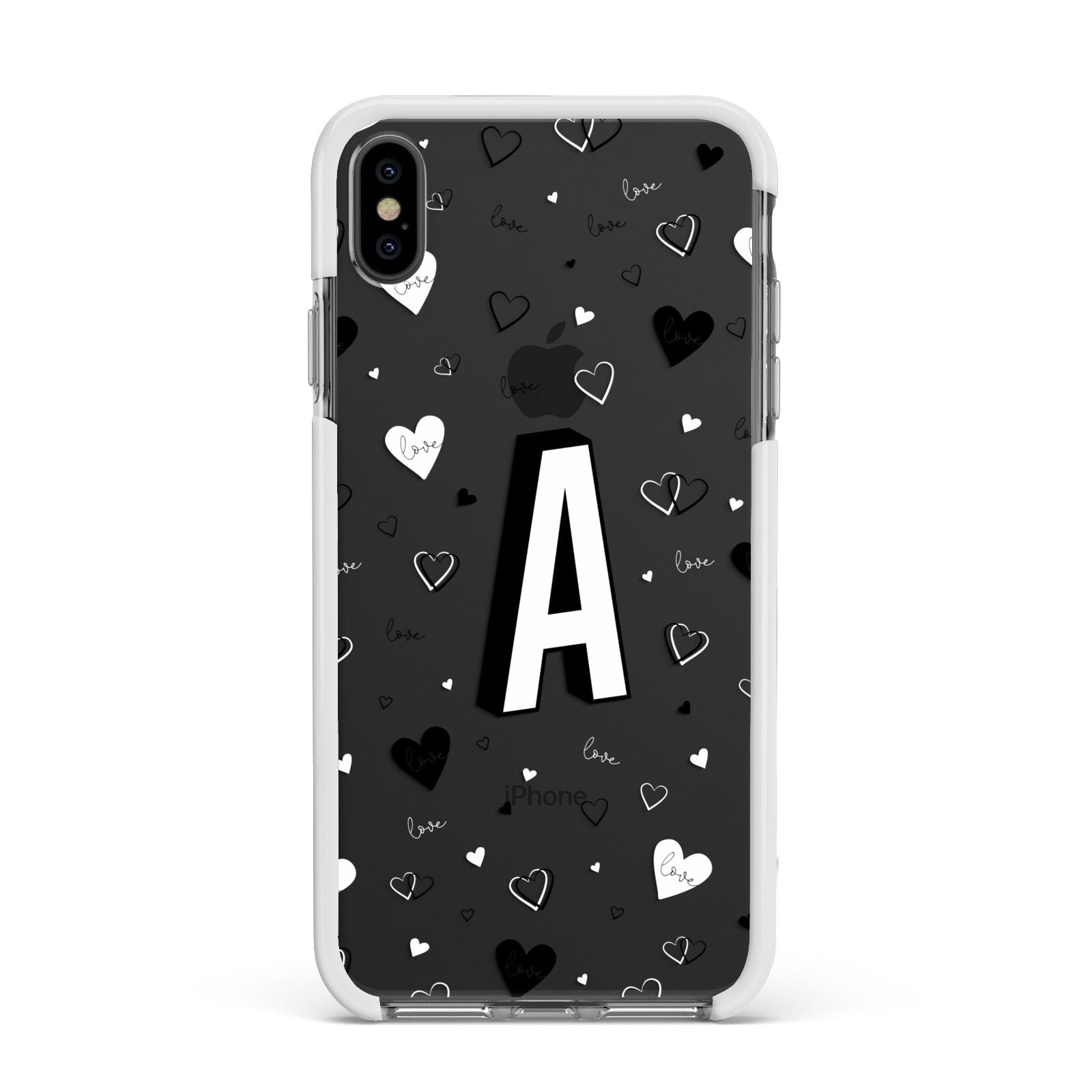 Personalised Love Alphabet Apple iPhone Xs Max Impact Case White Edge on Black Phone