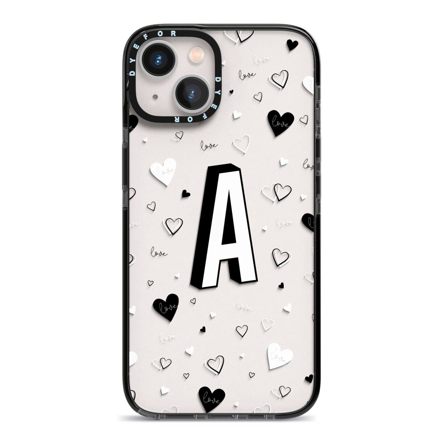 Personalised Love Alphabet iPhone 13 Black Impact Case on Silver phone