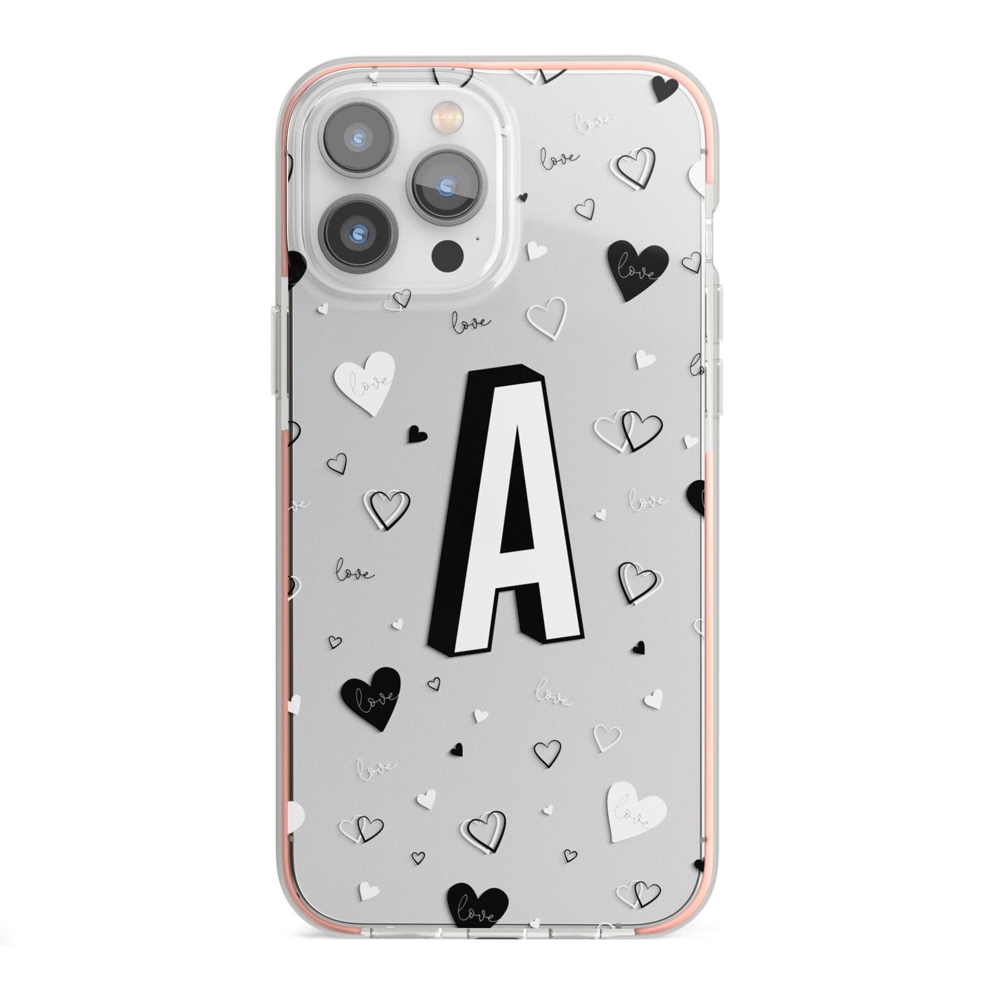 Personalised Love Alphabet iPhone 13 Pro Max TPU Impact Case with Pink Edges
