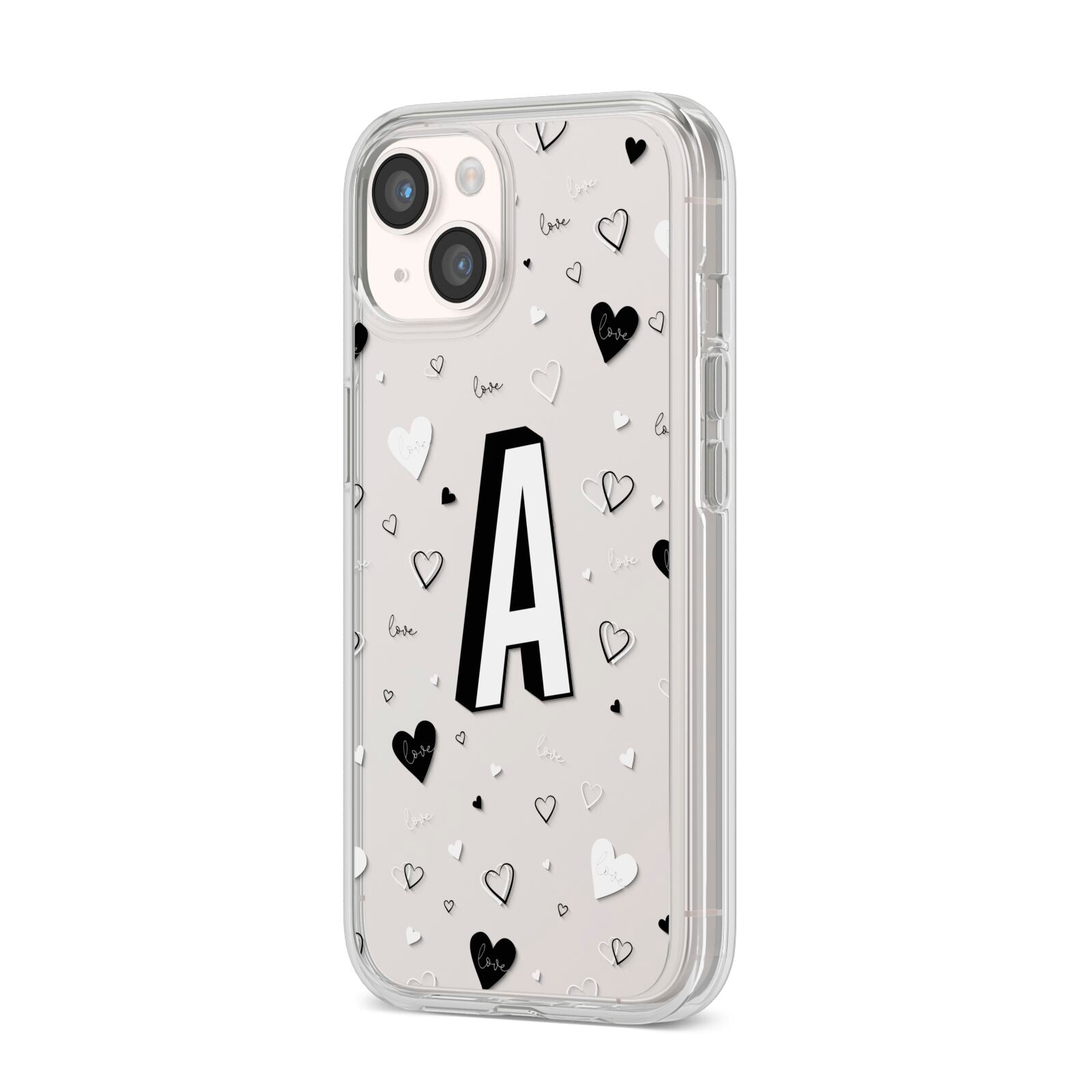 Personalised Love Alphabet iPhone 14 Clear Tough Case Starlight Angled Image