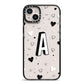Personalised Love Alphabet iPhone 14 Plus Black Impact Case on Silver phone