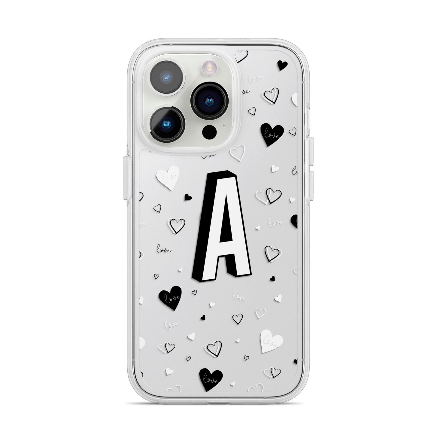 Personalised Love Alphabet iPhone 14 Pro Clear Tough Case Silver