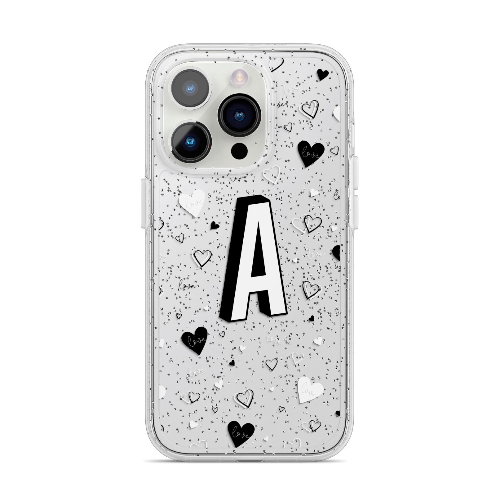 Personalised Love Alphabet iPhone 14 Pro Glitter Tough Case Silver