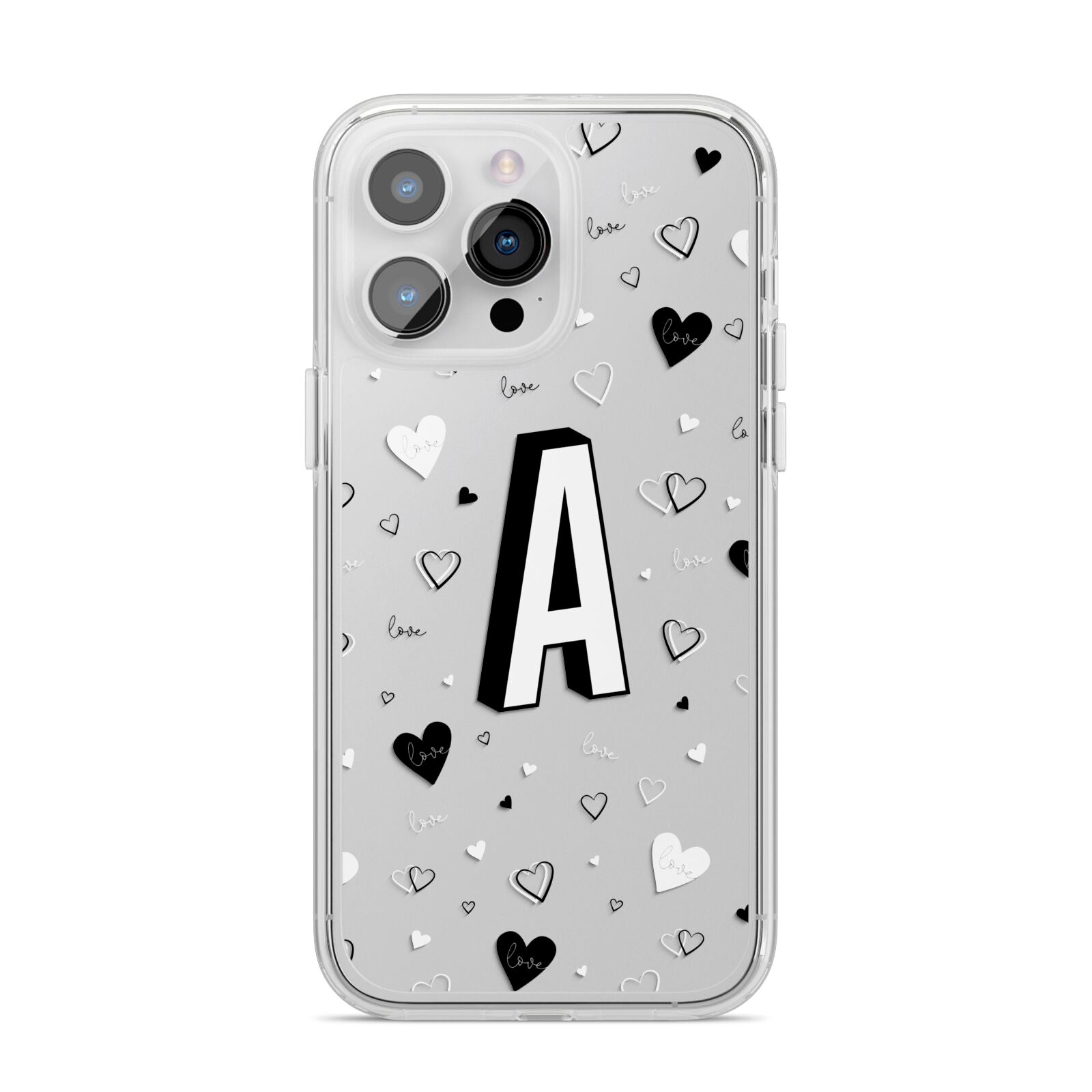 Personalised Love Alphabet iPhone 14 Pro Max Clear Tough Case Silver