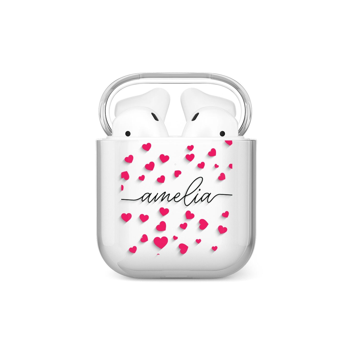 Personalised Love Hearts Clear Black Name AirPods Case