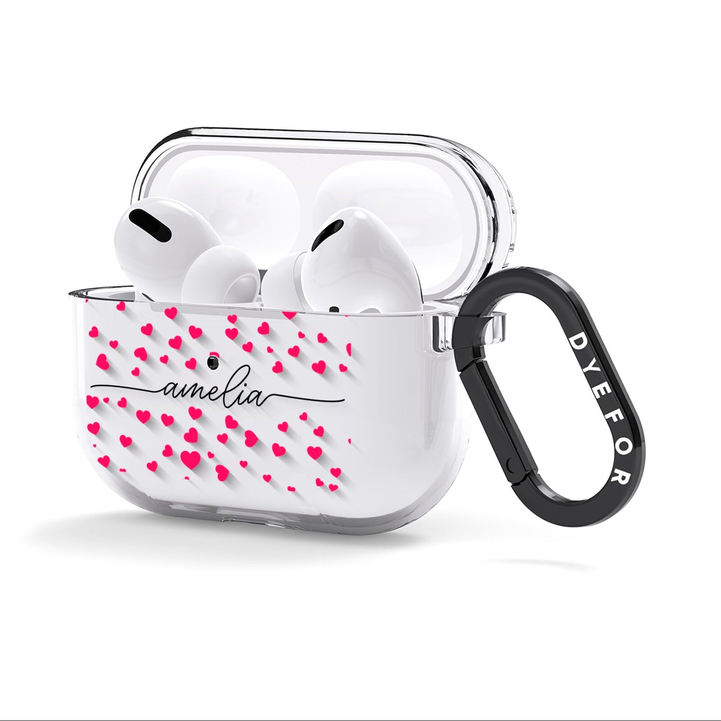 Personalised Love Hearts Clear Black Name AirPods Clear Case 3rd Gen Side Image