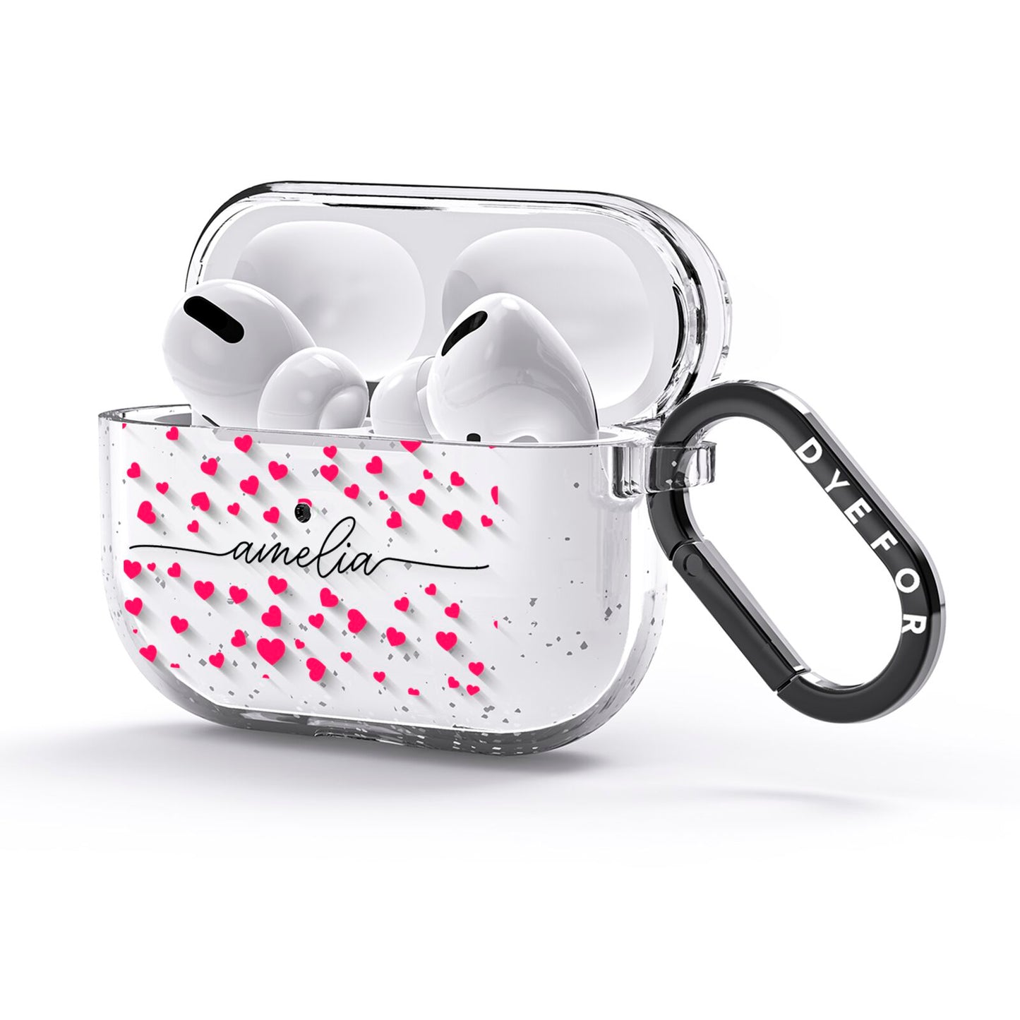 Personalised Love Hearts Clear Black Name AirPods Glitter Case 3rd Gen Side Image