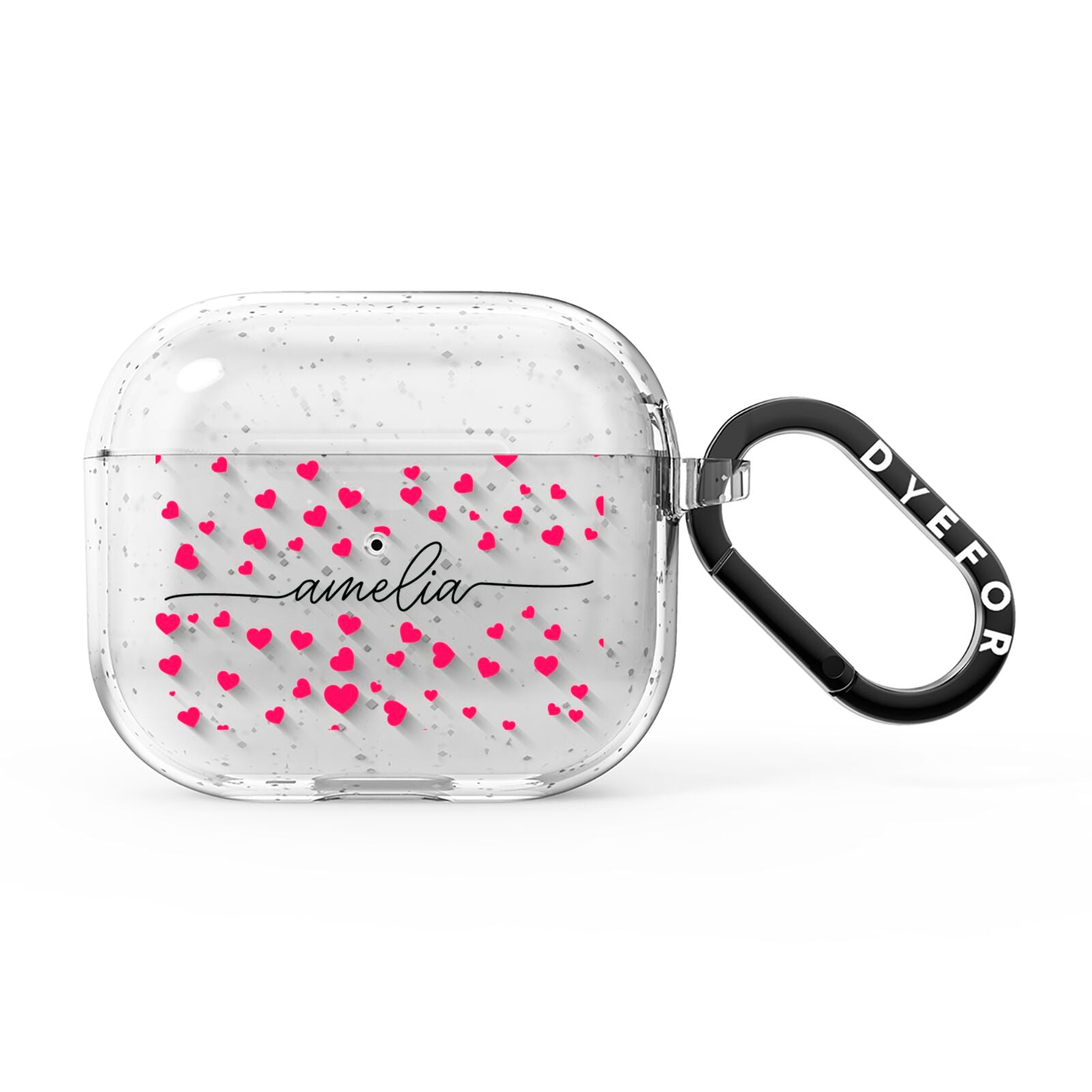 Personalised Love Hearts Clear Black Name AirPods Glitter Case 3rd Gen