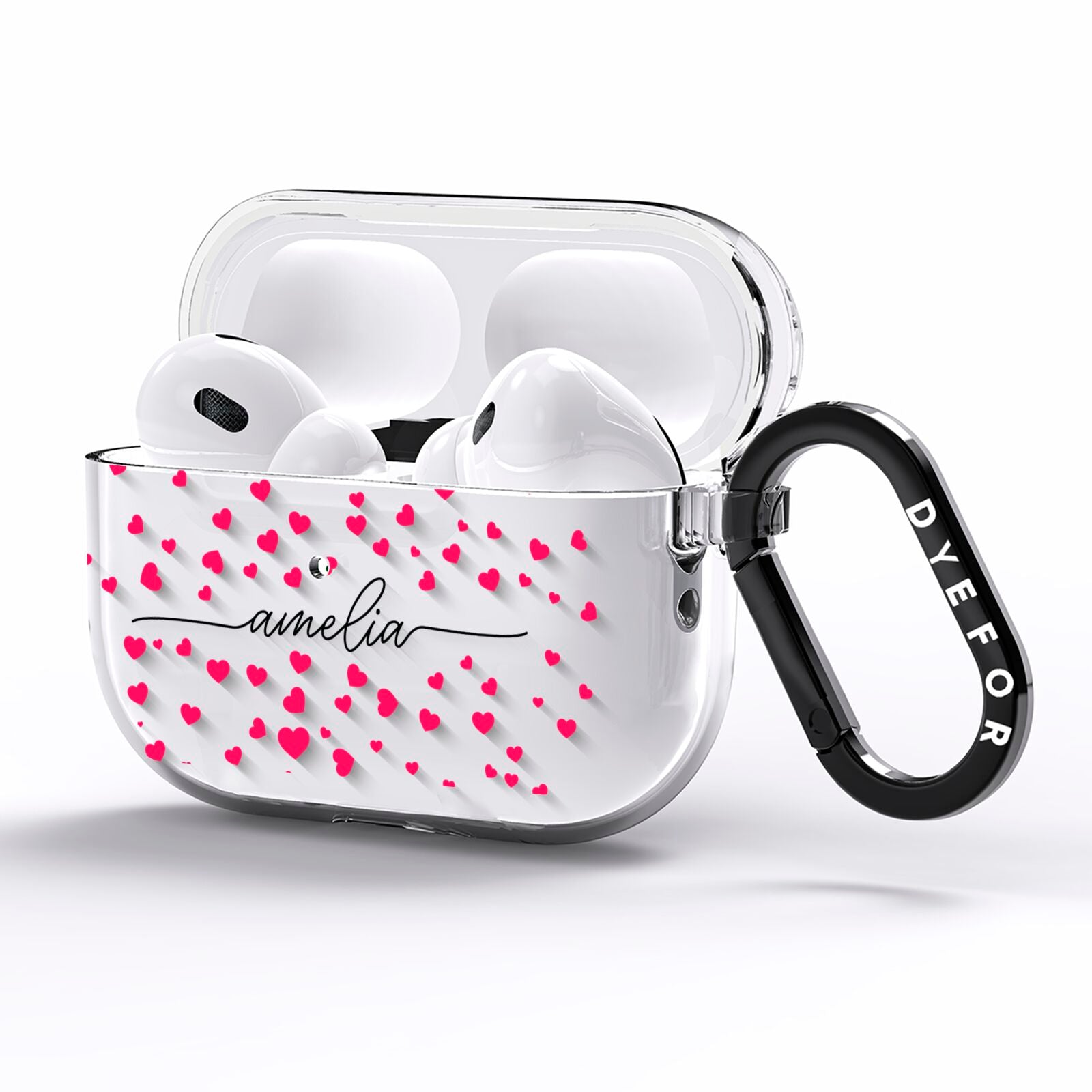 Personalised Love Hearts Clear Black Name AirPods Pro Clear Case Side Image
