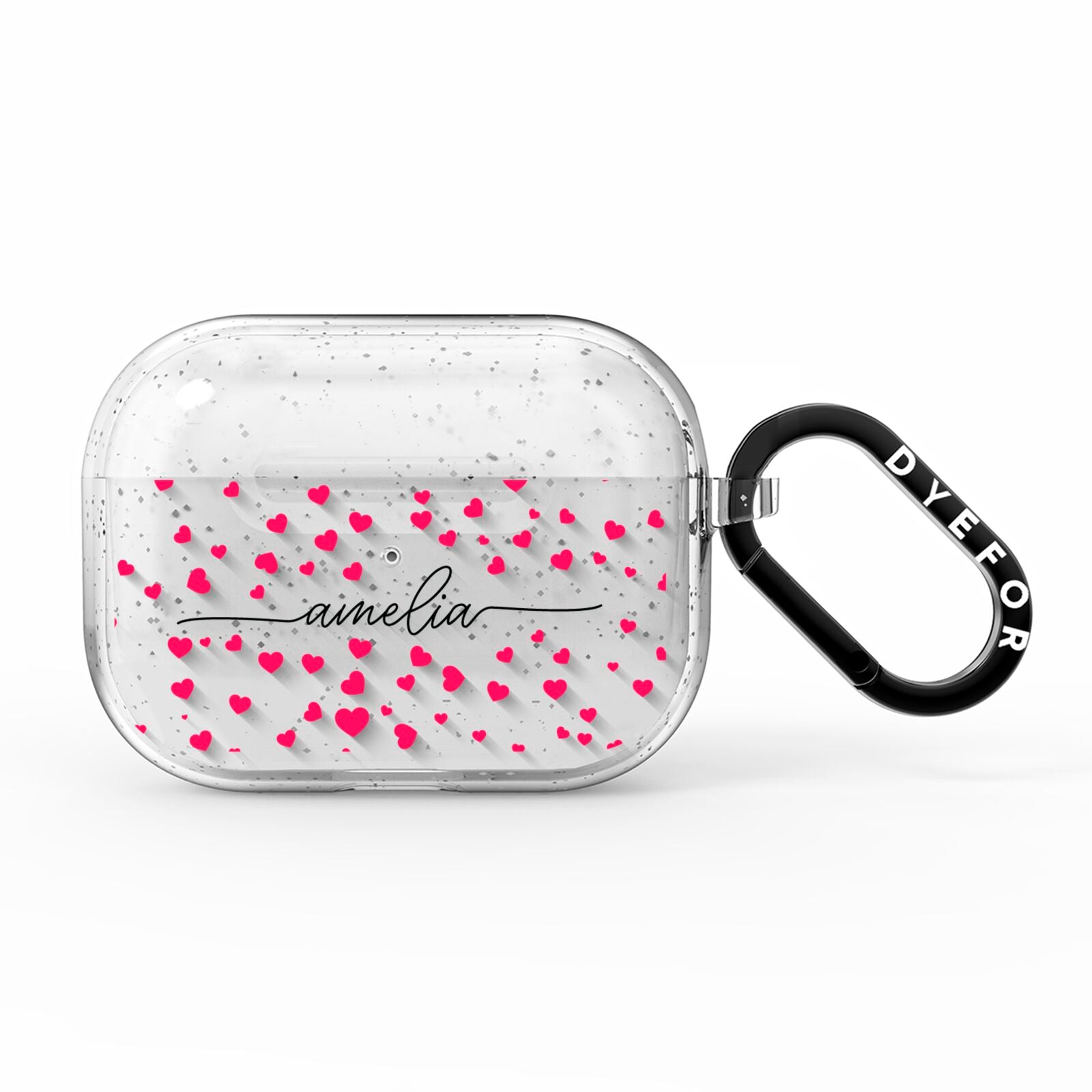 Personalised Love Hearts Clear Black Name AirPods Pro Glitter Case