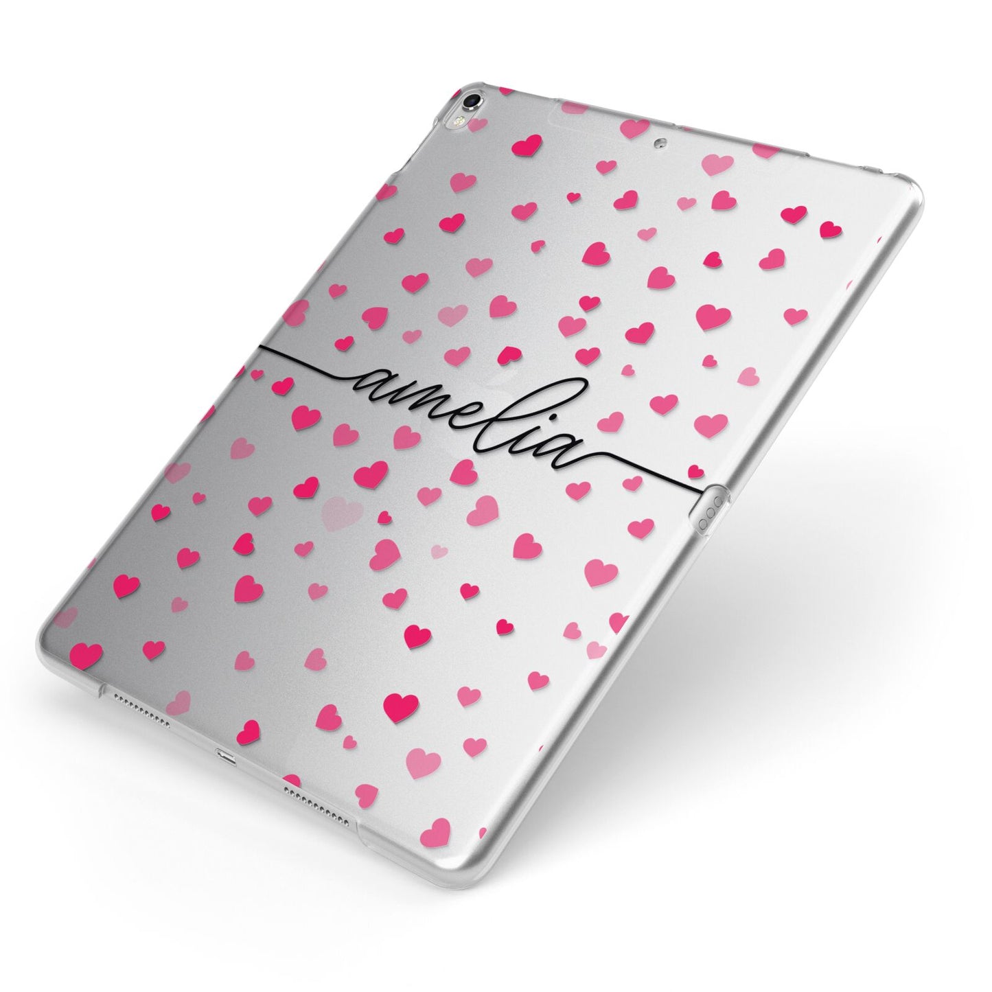 Personalised Love Hearts Clear Black Name Apple iPad Case on Silver iPad Side View