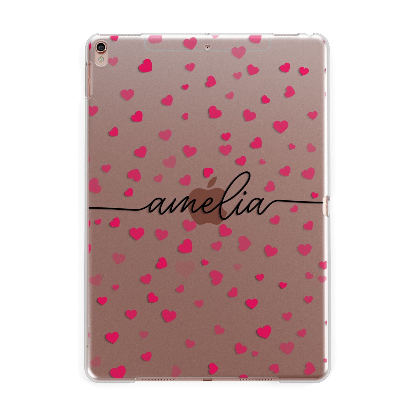 Personalised Love Hearts Clear Black Name Apple iPad Rose Gold Case