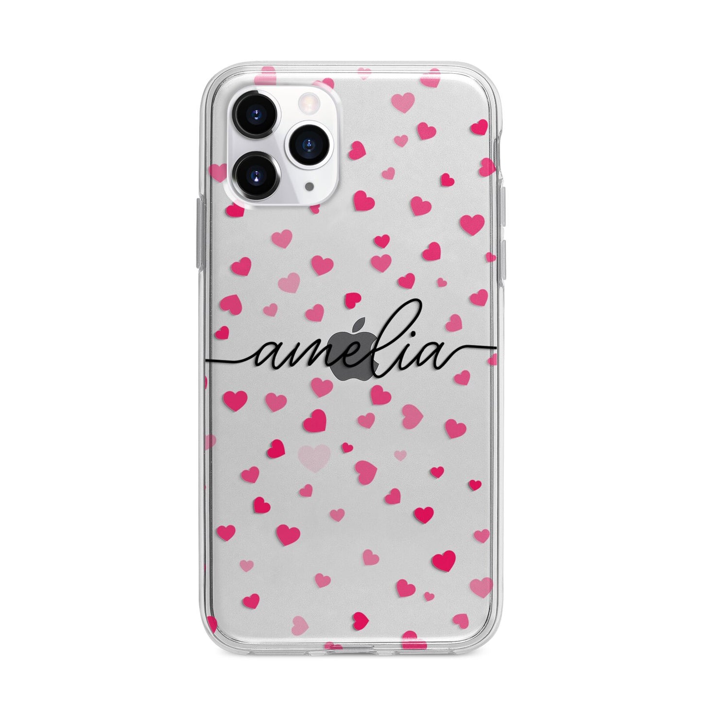 Personalised Love Hearts Clear Black Name Apple iPhone 11 Pro Max in Silver with Bumper Case