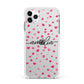 Personalised Love Hearts Clear Black Name Apple iPhone 11 Pro Max in Silver with White Impact Case