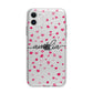 Personalised Love Hearts Clear Black Name Apple iPhone 11 in White with Bumper Case