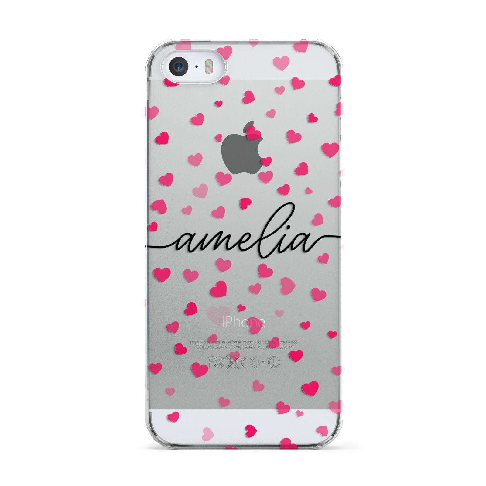 Personalised Love Hearts Clear Black Name Apple iPhone 5 Case