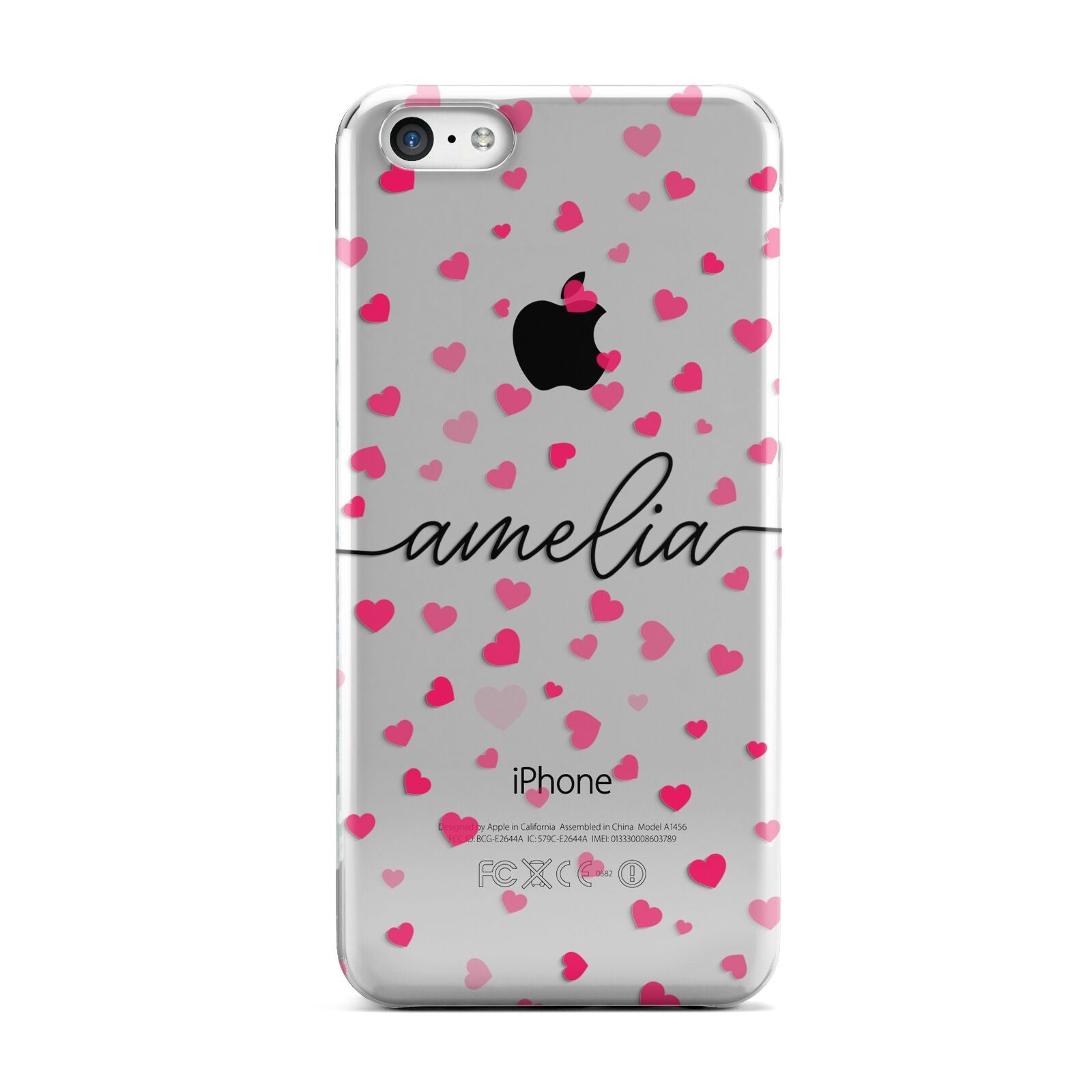 Personalised Love Hearts Clear Black Name Apple iPhone 5c Case
