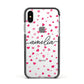 Personalised Love Hearts Clear Black Name Apple iPhone Xs Impact Case Black Edge on Silver Phone