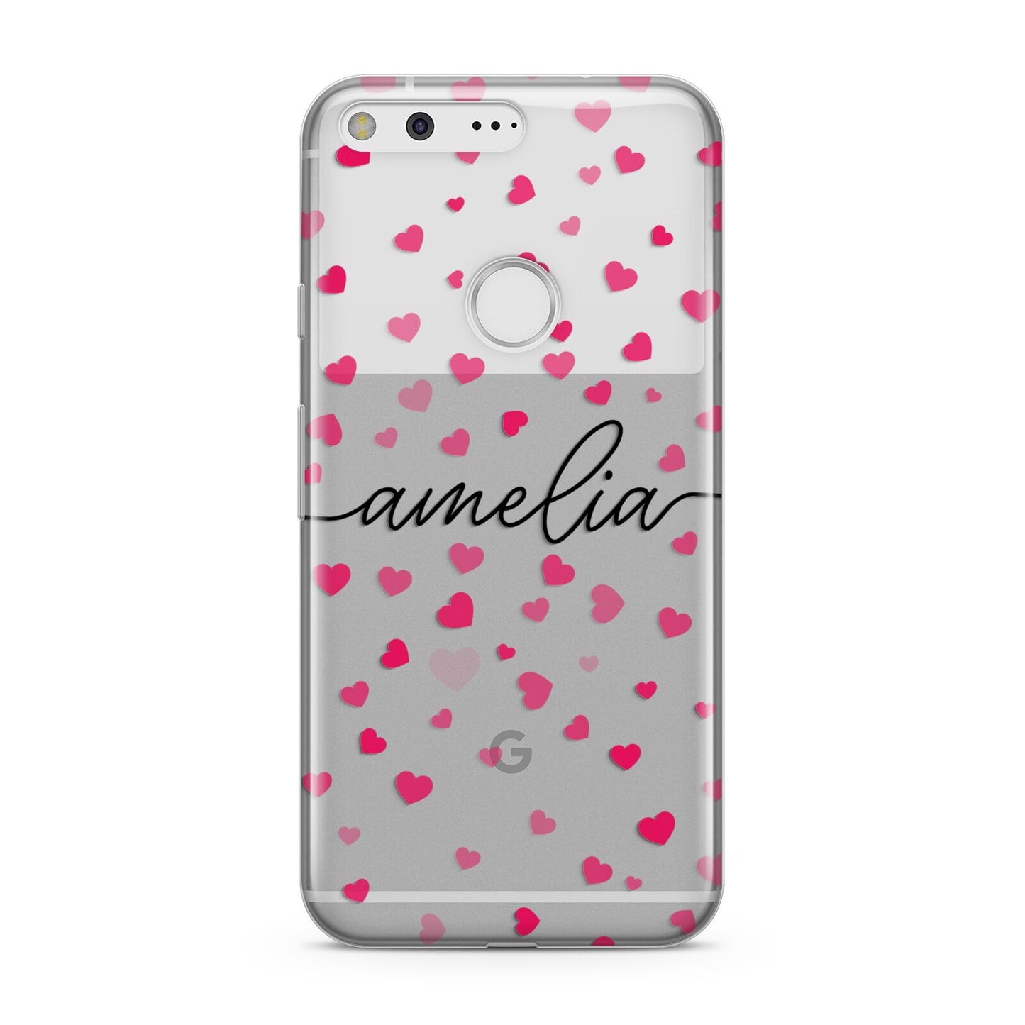 Personalised Love Hearts Clear Black Name Google Pixel Case