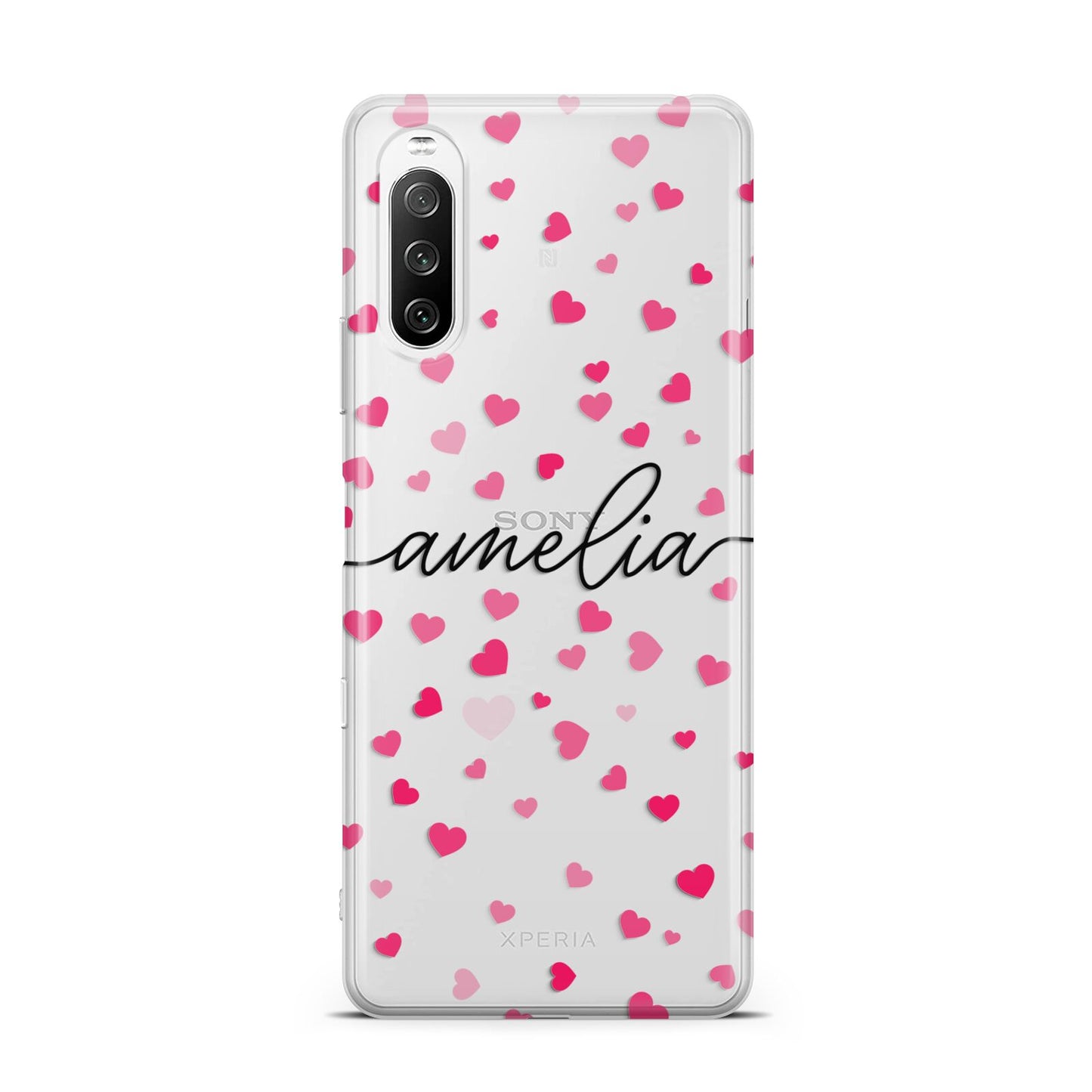 Personalised Love Hearts Clear Black Name Sony Xperia 10 III Case