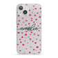 Personalised Love Hearts Clear Black Name iPhone 13 Clear Bumper Case