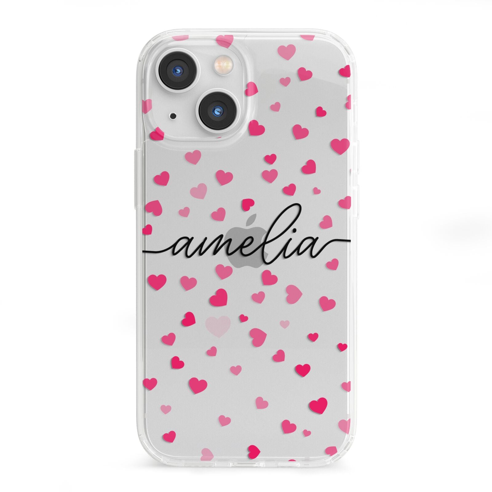 Personalised Love Hearts Clear Black Name iPhone 13 Mini Clear Bumper Case