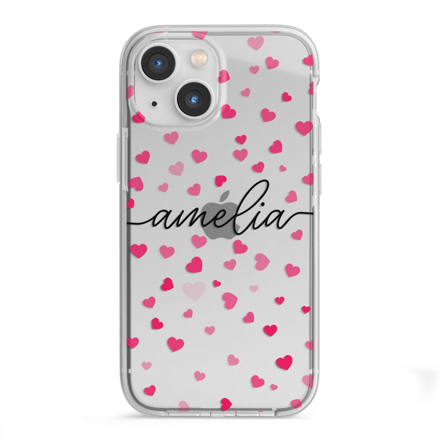 Personalised Love Hearts Clear Black Name iPhone 13 Mini TPU Impact Case with White Edges