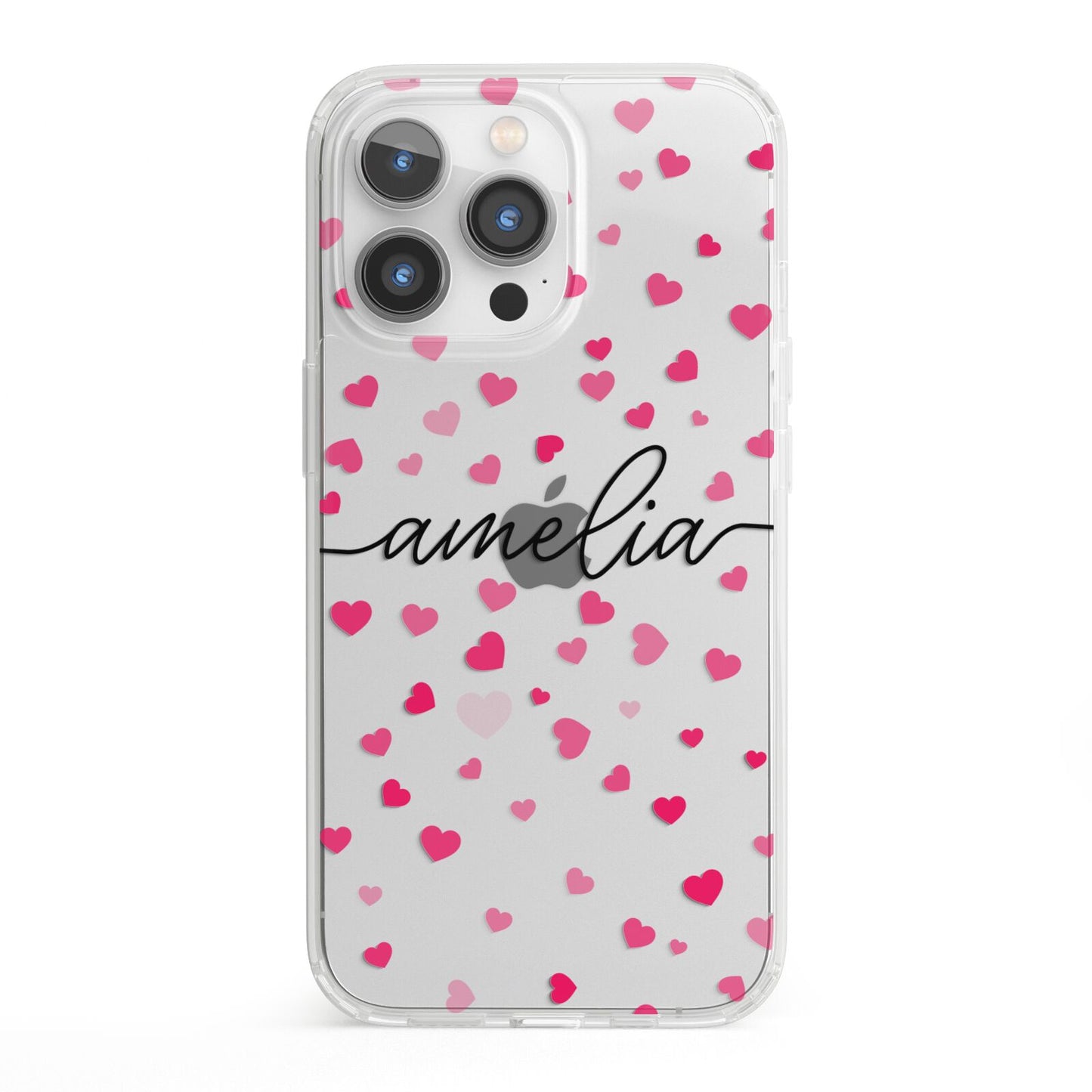 Personalised Love Hearts Clear Black Name iPhone 13 Pro Clear Bumper Case