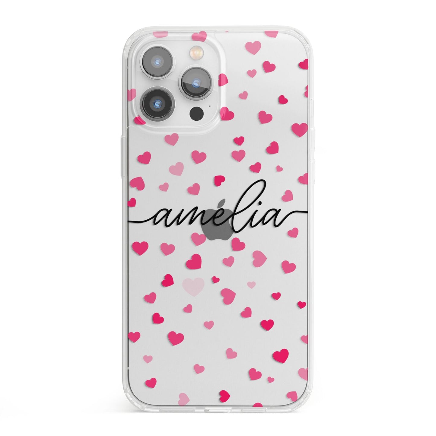 Personalised Love Hearts Clear Black Name iPhone 13 Pro Max Clear Bumper Case