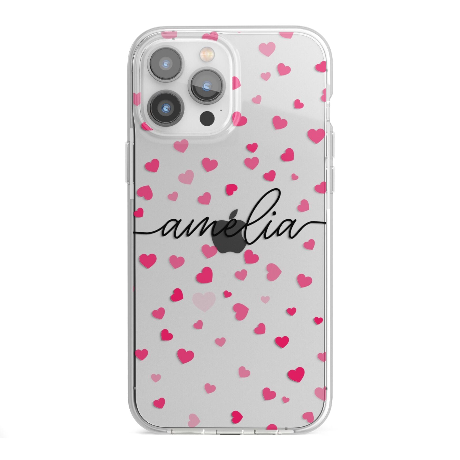 Personalised Love Hearts Clear Black Name iPhone 13 Pro Max TPU Impact Case with White Edges