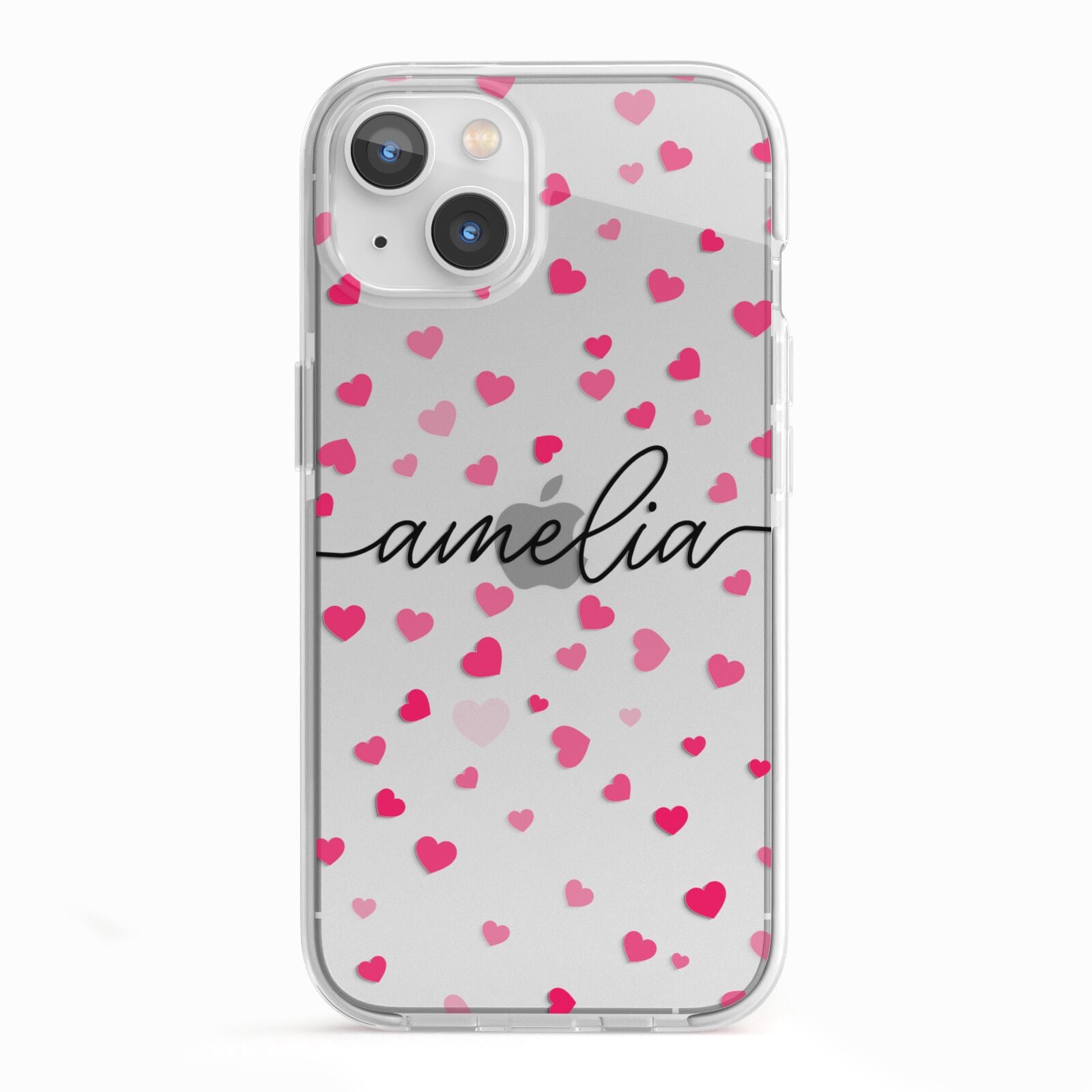 Personalised Love Hearts Clear Black Name iPhone 13 TPU Impact Case with White Edges
