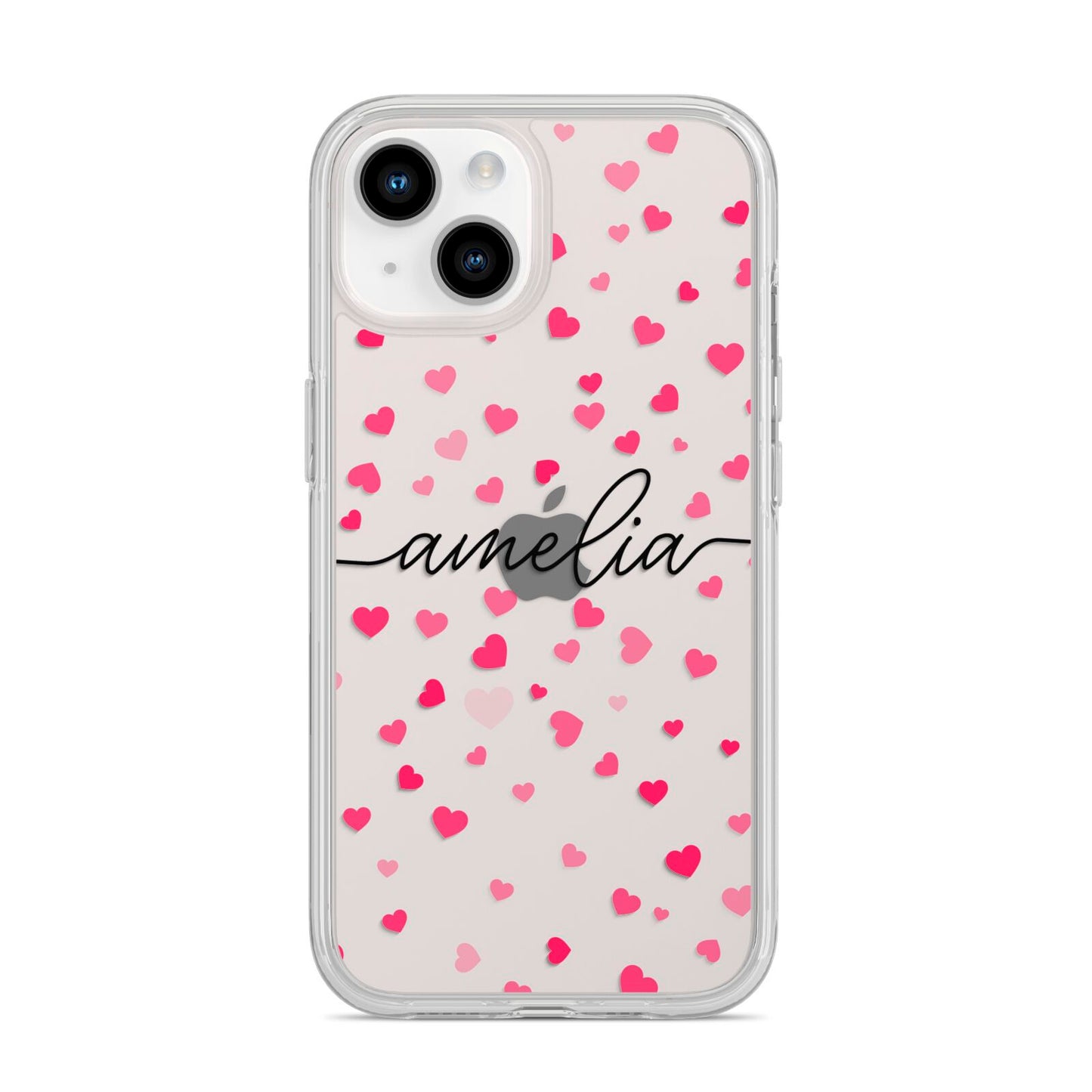 Personalised Love Hearts Clear Black Name iPhone 14 Clear Tough Case Starlight