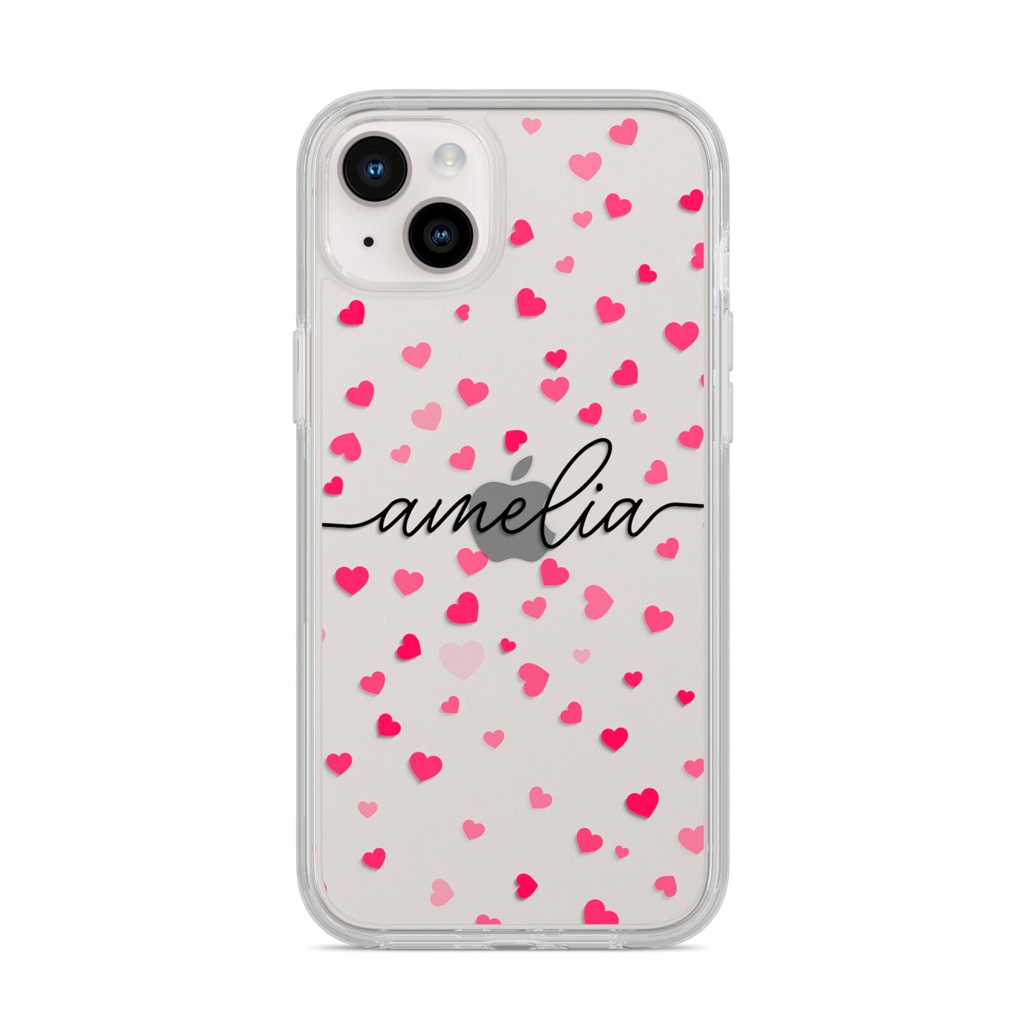 Personalised Love Hearts Clear Black Name iPhone 14 Plus Clear Tough Case Starlight