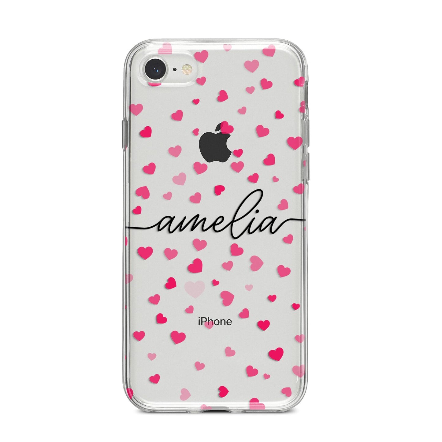 Personalised Love Hearts Clear Black Name iPhone 8 Bumper Case on Silver iPhone