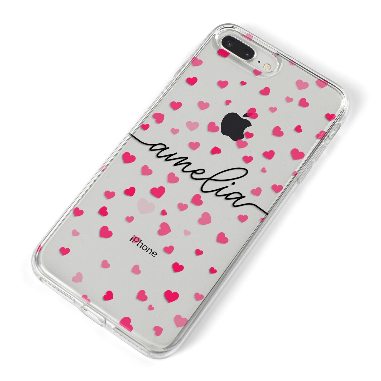 Personalised Love Hearts Clear Black Name iPhone 8 Plus Bumper Case on Silver iPhone Alternative Image