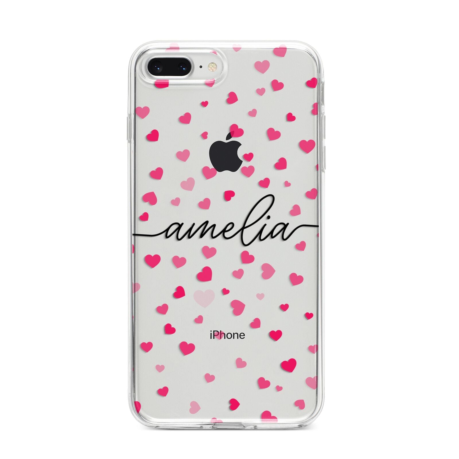 Personalised Love Hearts Clear Black Name iPhone 8 Plus Bumper Case on Silver iPhone