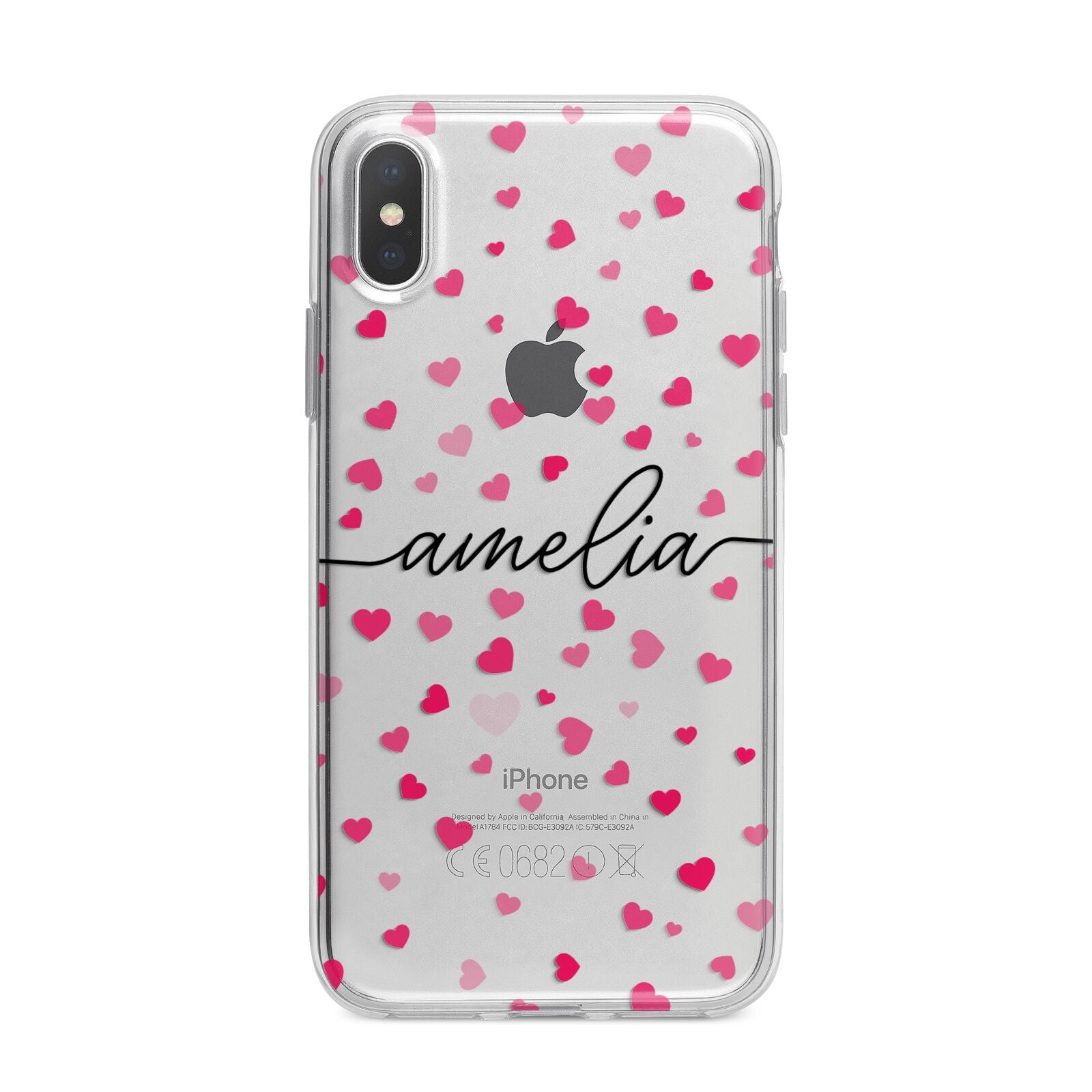 Personalised Love Hearts Clear Black Name iPhone X Bumper Case on Silver iPhone Alternative Image 1
