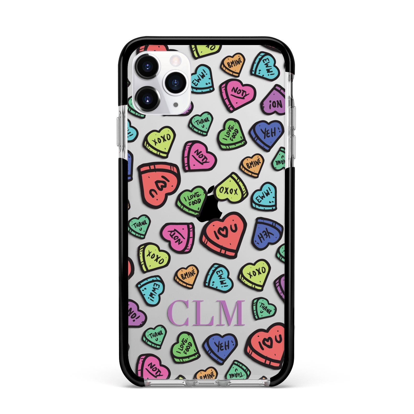 Personalised Love Hearts Initials Apple iPhone 11 Pro Max in Silver with Black Impact Case
