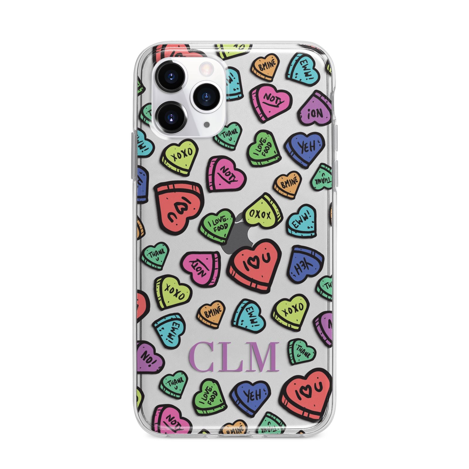 Personalised Love Hearts Initials Apple iPhone 11 Pro Max in Silver with Bumper Case