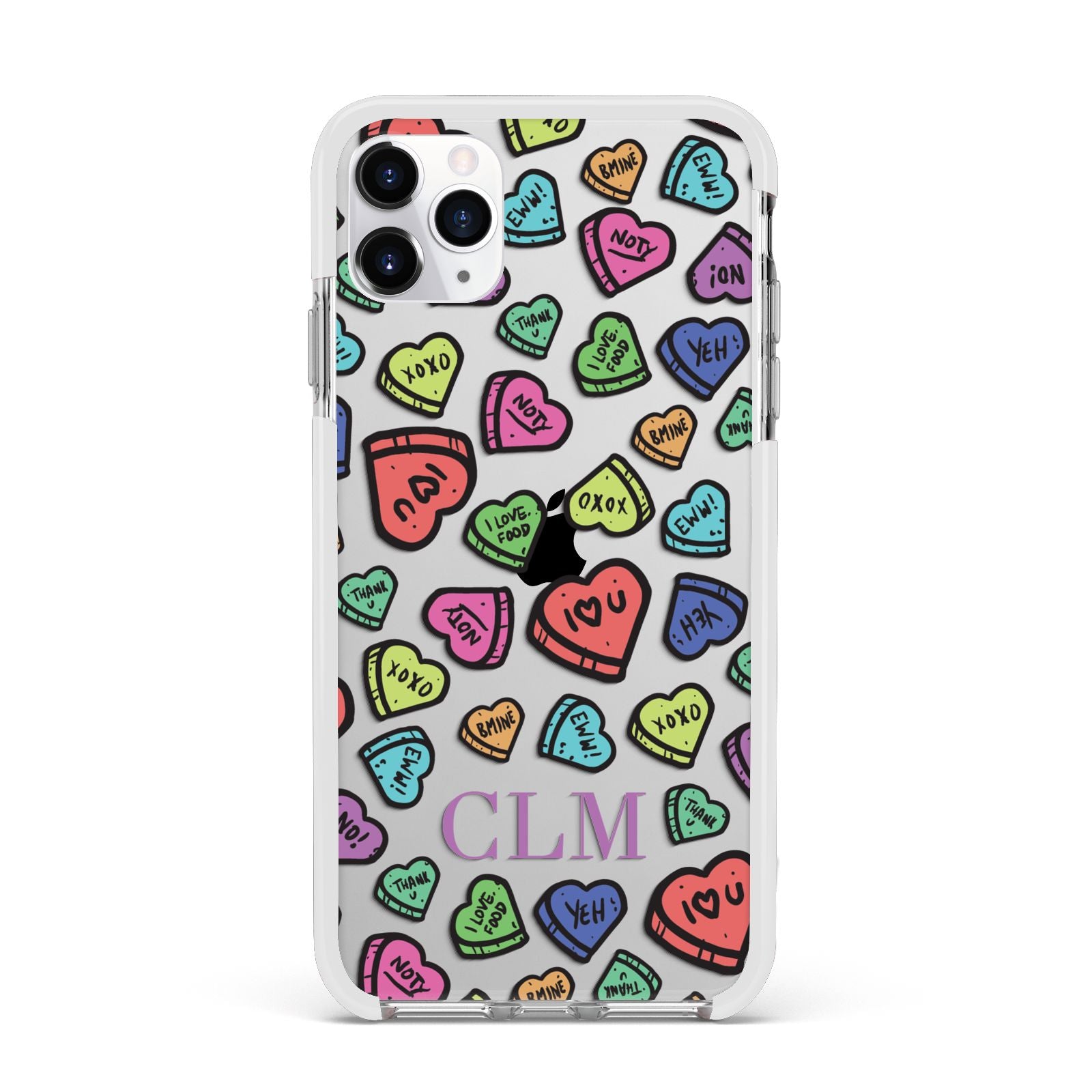 Personalised Love Hearts Initials Apple iPhone 11 Pro Max in Silver with White Impact Case