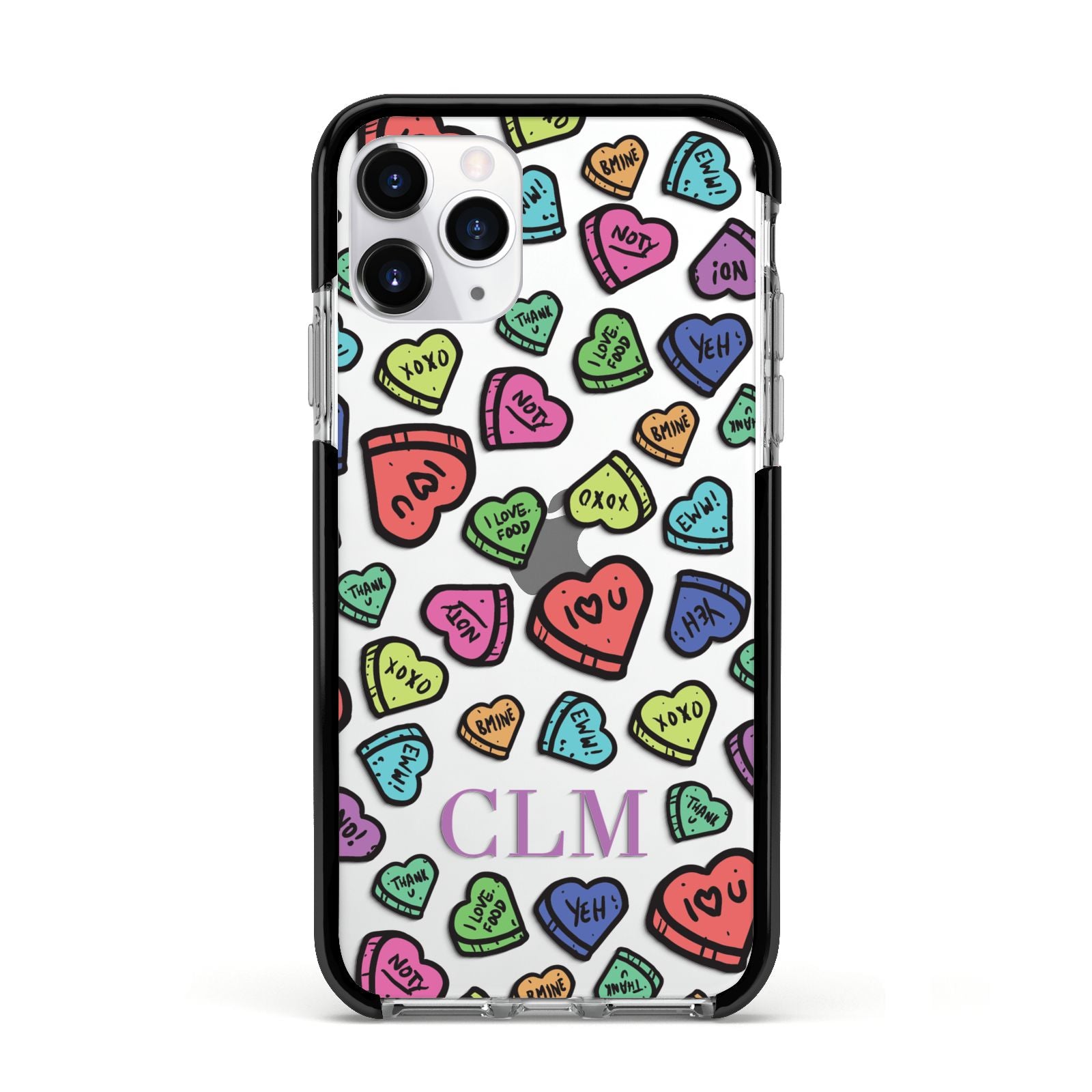 Personalised Love Hearts Initials Apple iPhone 11 Pro in Silver with Black Impact Case
