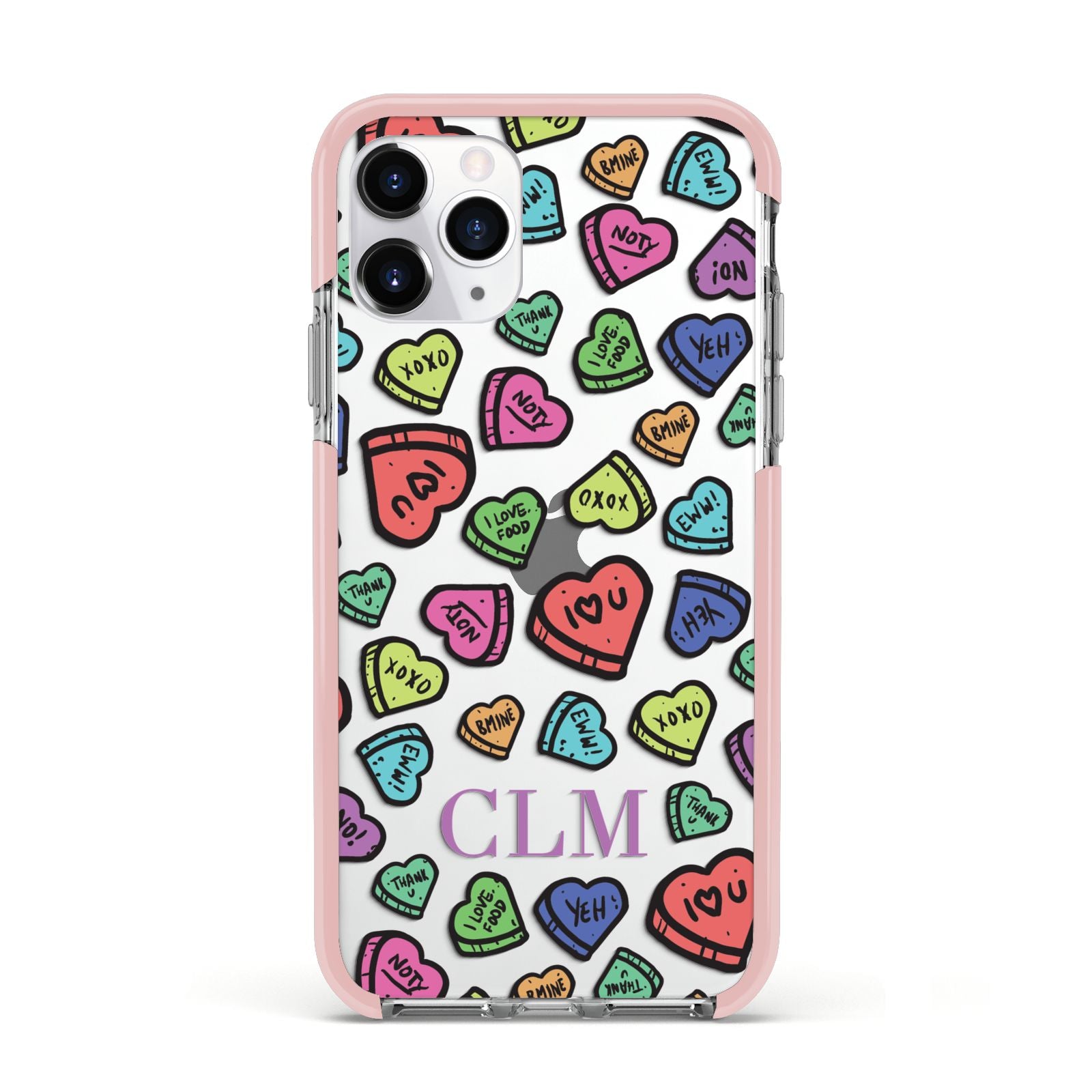 Personalised Love Hearts Initials Apple iPhone 11 Pro in Silver with Pink Impact Case