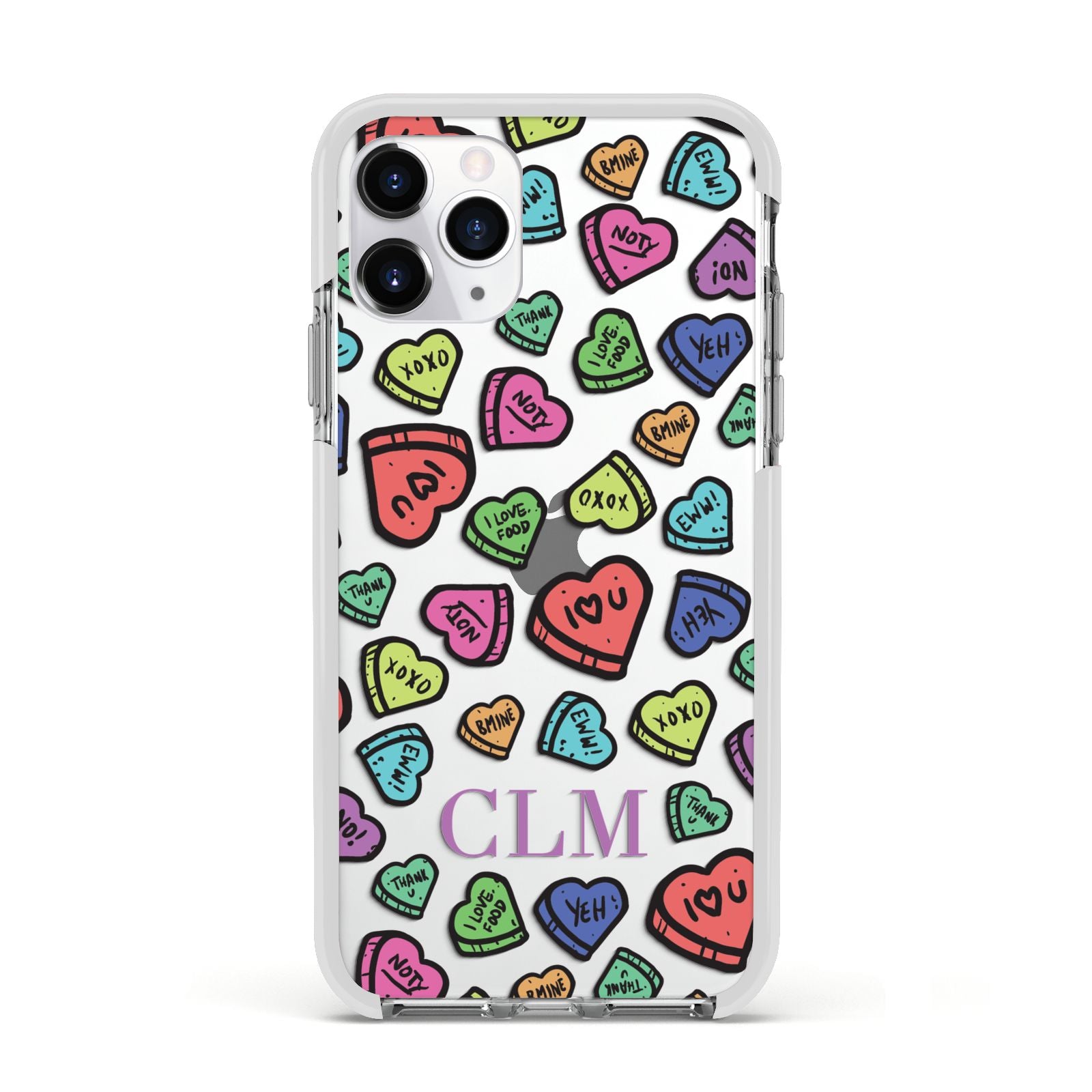 Personalised Love Hearts Initials Apple iPhone 11 Pro in Silver with White Impact Case